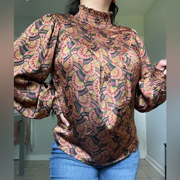 Vintage Anthropology Eva Franco Long Sleeve Pattern Blouse - Picture 6 of 8